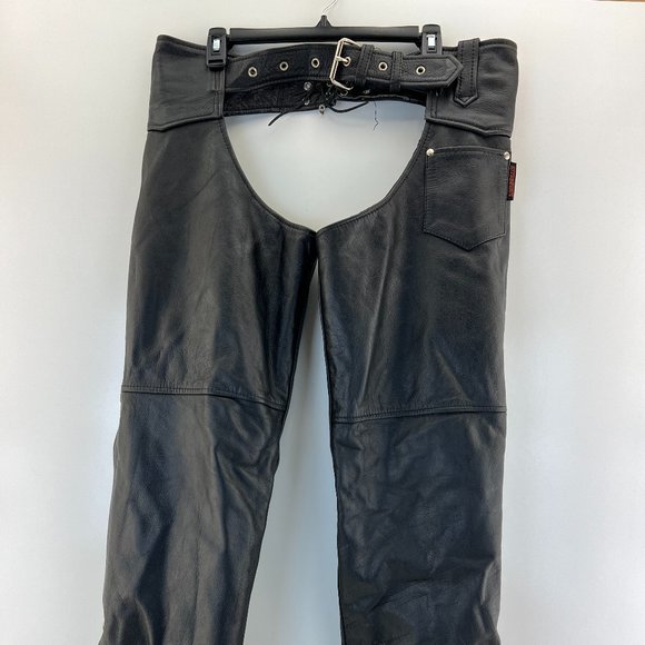 INTERSTATE LEATHER WOMEN'S SIZE LARGE BLACK LEATHER CHAPS - Picture 1 of 7